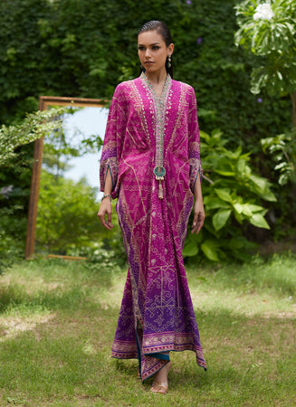 FARAH TALIB AZIZ- Zahli Magenta Ombre Kaftan