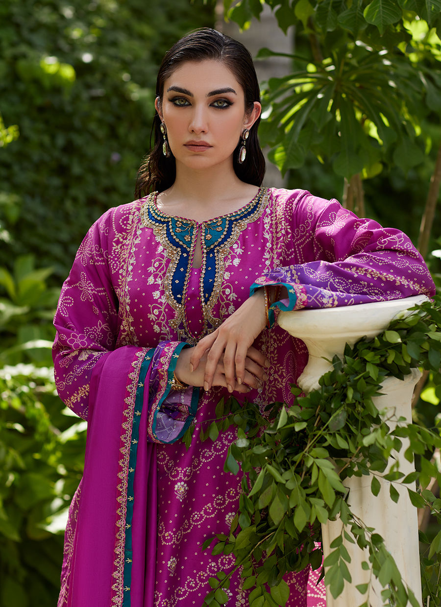 Tazeen Magenta Ombre Shirt And Dupatta (3PC) - second image