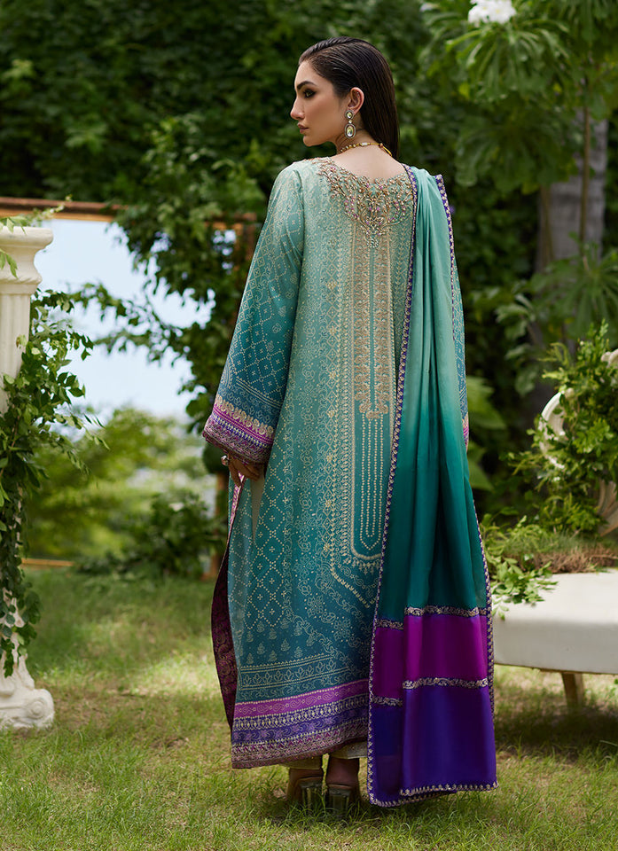 FARAH TALIB AZIZ - Leisha Teal Ombre Shirt And Dupatta (3PC)