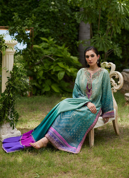 Leisha Teal Ombre Shirt And Dupatta (3PC)