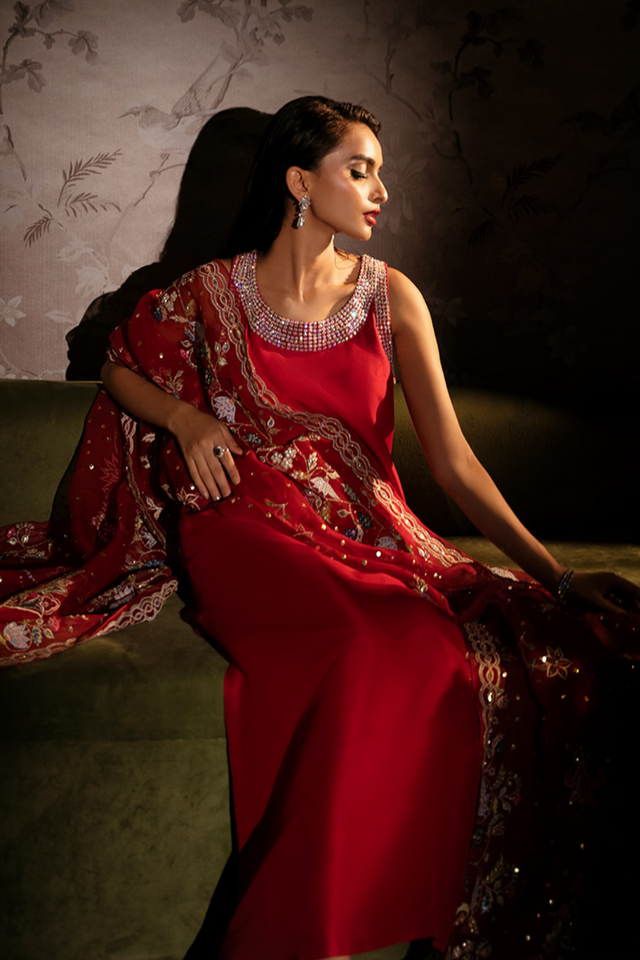 SHAZIA RAUF KHAN FORMAL LATE CHECKOUT- CRIMSON