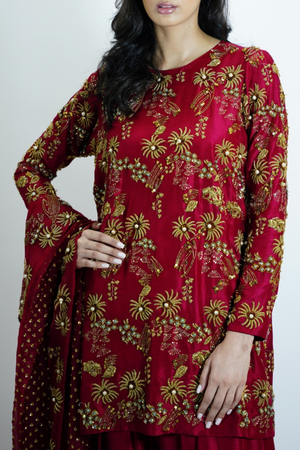 Tango Red Embellished Raw Silk Set*