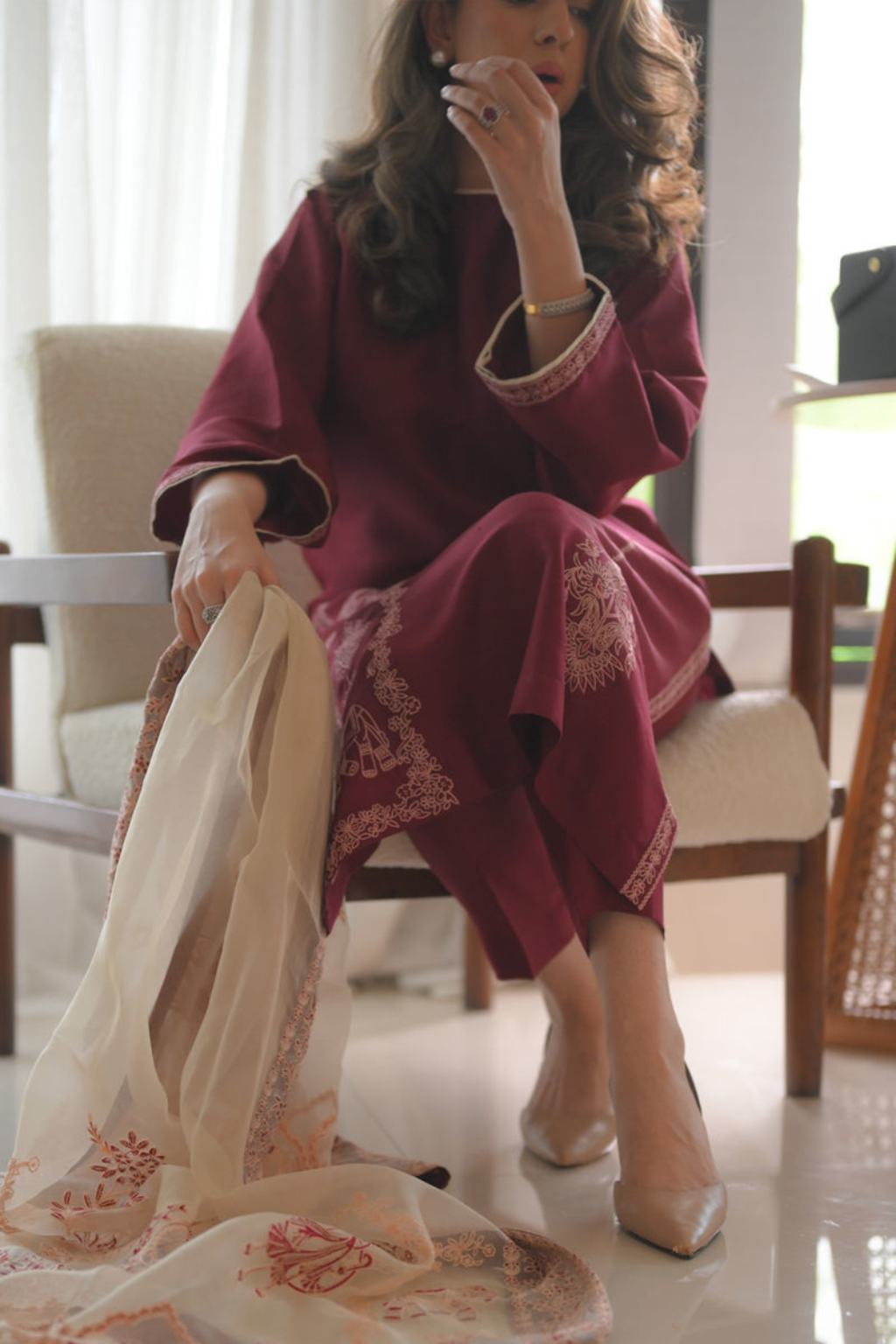 UZMA AFSHEEN LUXURY PRET'24- MAROON REVIVAL (3PC) - second image