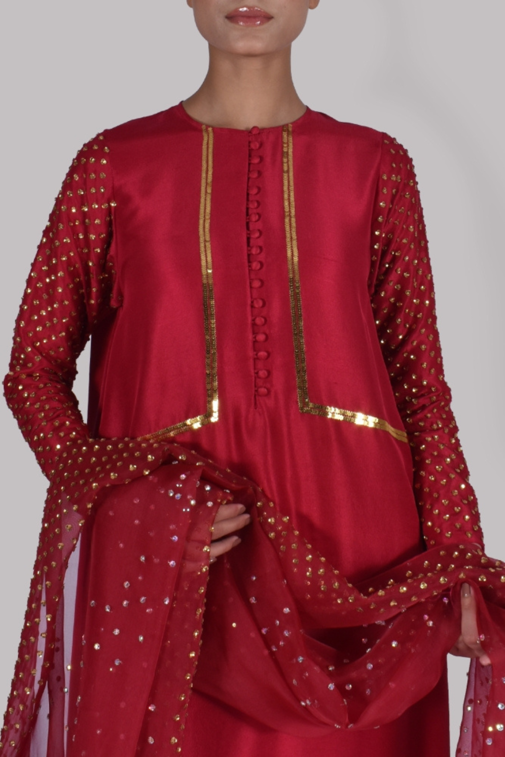 Virtual Pink Embellished Raw Silk Set - second image