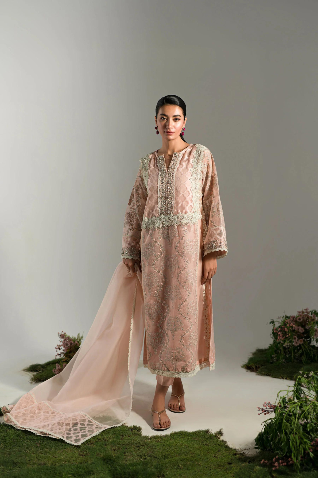 AMMARA KHAN LILY'24- PASTEL PEACH LONG KURTA (D-07)