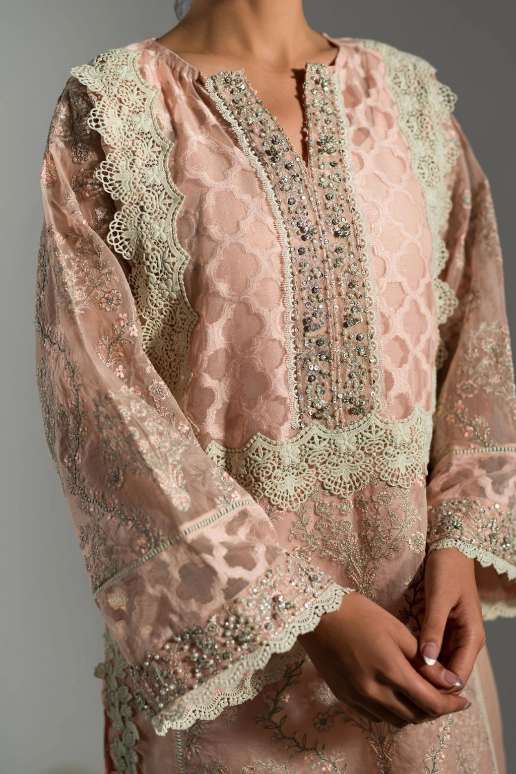 AMMARA KHAN LILY'24- PASTEL PEACH LONG KURTA (D-07) - second image