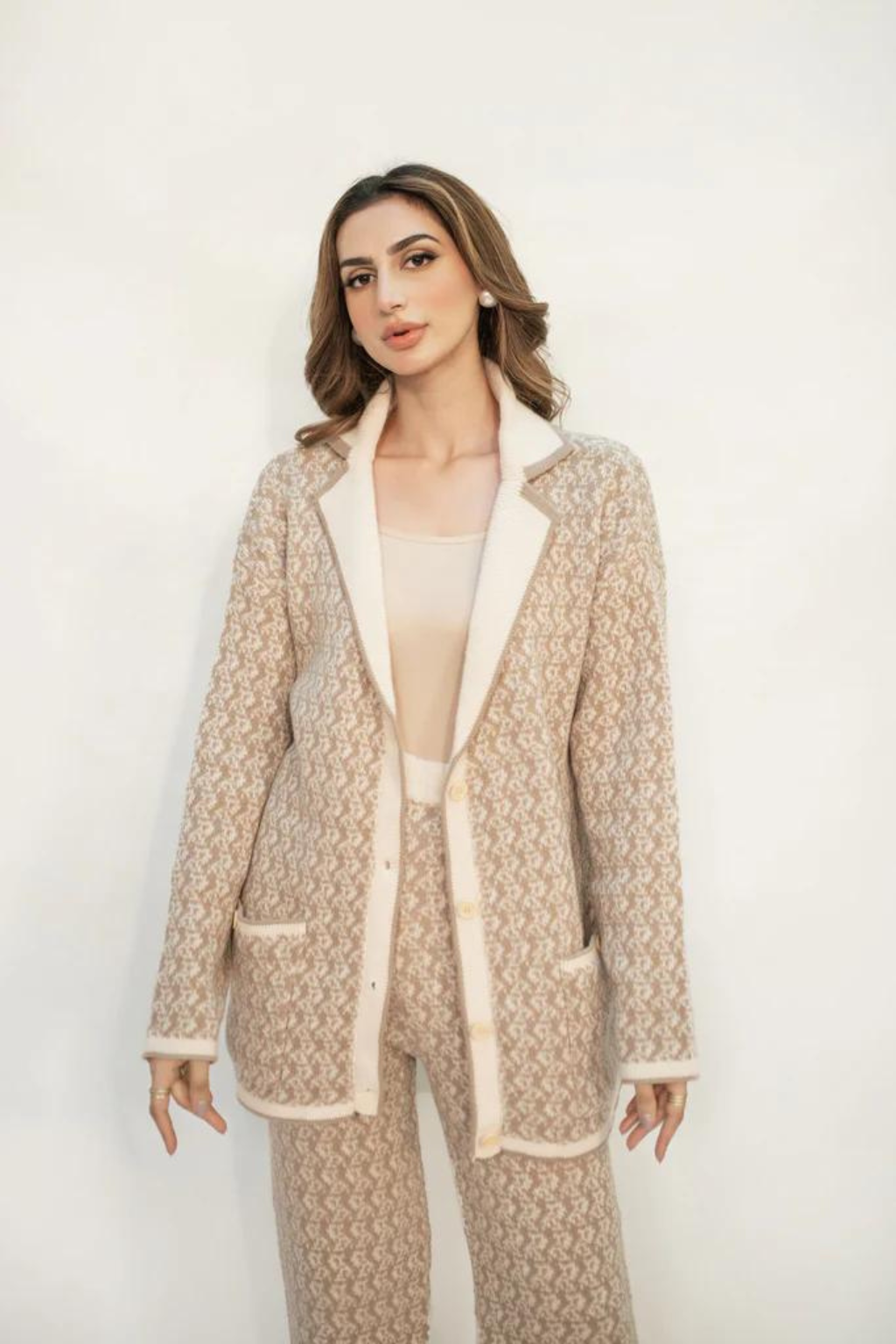 Layla Beige & White Knit Suit - second image