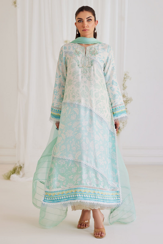 FARAH TALIB AZIZ TARA EID LUXE'24- CARMAN AQUA SHIRT AND DUPATTA (3pc)