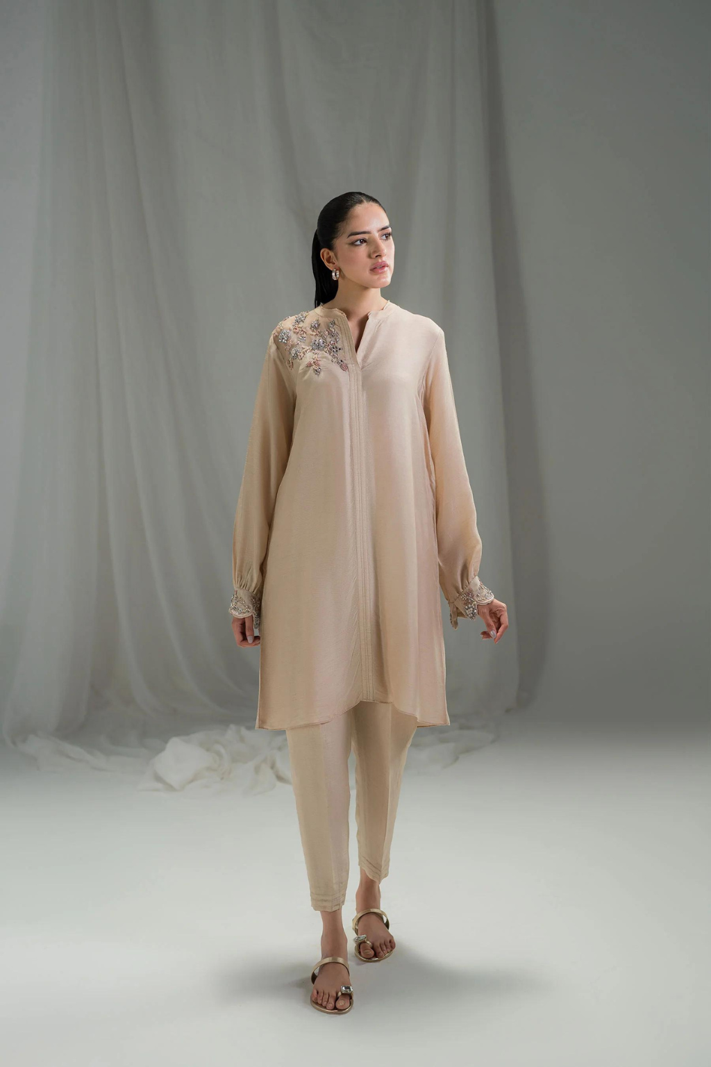 AMMARA KHAN SETA'24- SHIMMER CHAMPAGNE CO-ORD SET (D-08)