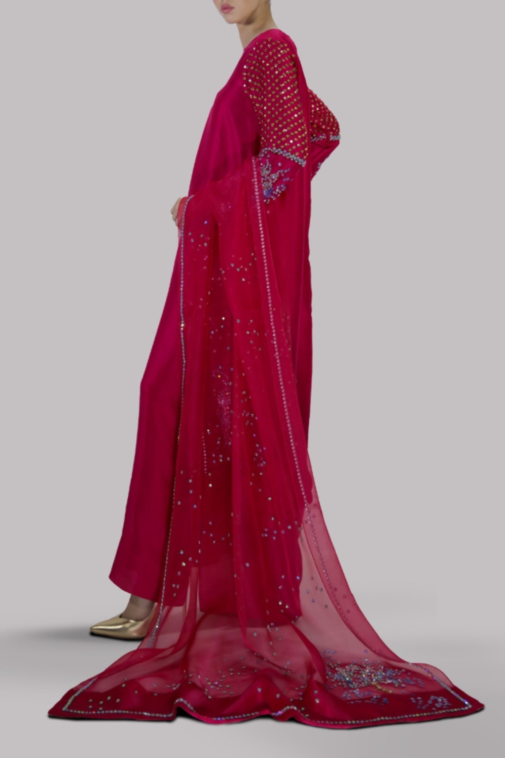Crimson Embellished Raw Silk Maxi Set - second image