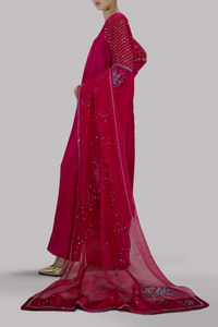 Crimson Embellished Raw Silk Maxi Set