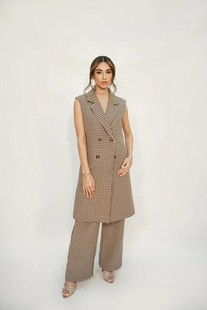 Sofia Tweed Houndstooth Sleeveless Suit