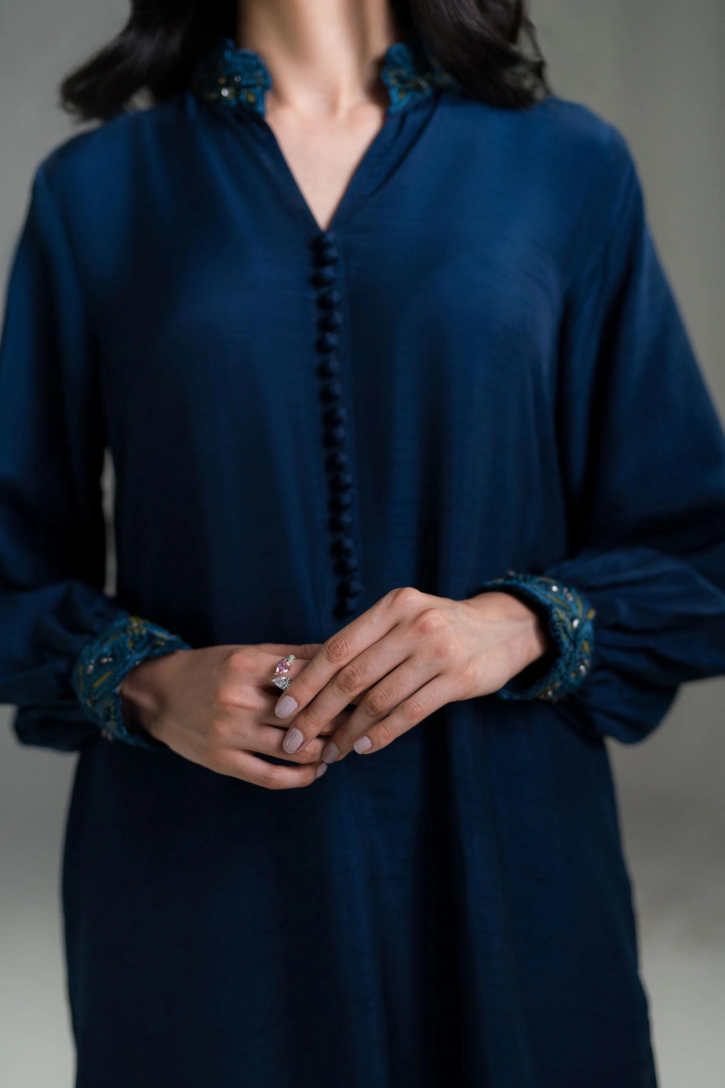 AMMARA KHAN SETA'24- DEEP BLUE TASSEL TUNIC (D-07) - second image