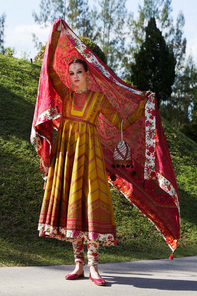 HUSSAIN REHAR ZAIBA EID STITCHED LAWN '24 - SUNEHRI