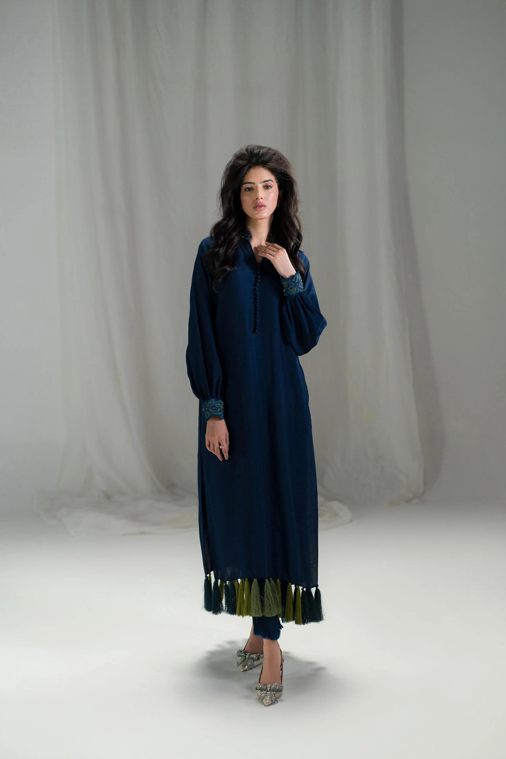 AMMARA KHAN SETA'24- DEEP BLUE TASSEL TUNIC (D-07)
