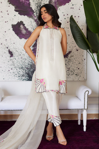 FARAH TALIB AZIZ LUXE PRET'24- GENEVIVE PEARL WHITE EMBROIDERED RAW SILK SHIRT WITH DUPATTA & PANT (3pc)