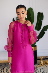 FARAH TALIB AZIZ LUXE PRET'24-ELIO HOT PINK RAW SILK SHIRT WITH DUPATTA, PANTS (3pc)