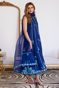 FARAH TALIB AZIZ LUXE PRET'24- ELSYEE ROYAL BLUE EMBROIDERED RAW SILK SHIRT WITH DUPATTA,PANT (3pc)