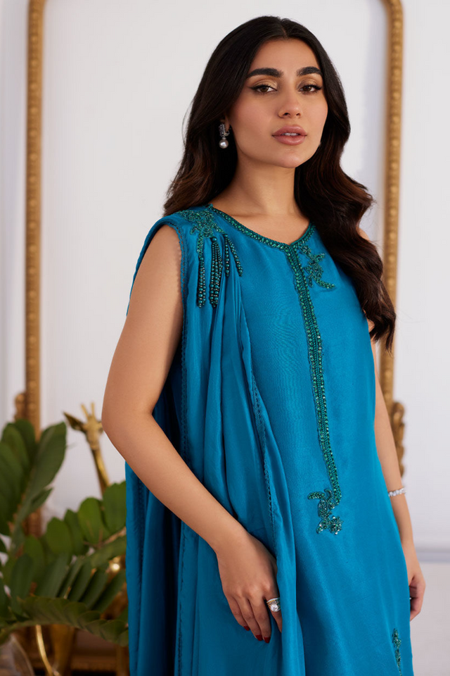 FARAH TALIB AZIZ LUXE PRET'24- LILOU RAW SILK SHIRT WITH DUPATTA & PANT (3pc)