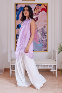 FARAH TALIB AZIZ LUXE PRET'24- SUZETTE LAVENDER ASYMMETRICAL RAW SILK SHIRT, PANT & DUPATTA (3pc)