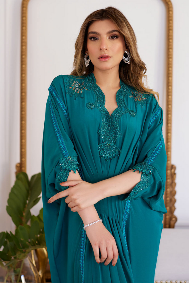 FARAH TALIB AZIZ LUXE PRET'24- EMMELINE EMERALD CREPE KAFTAN & PANT (3pc)