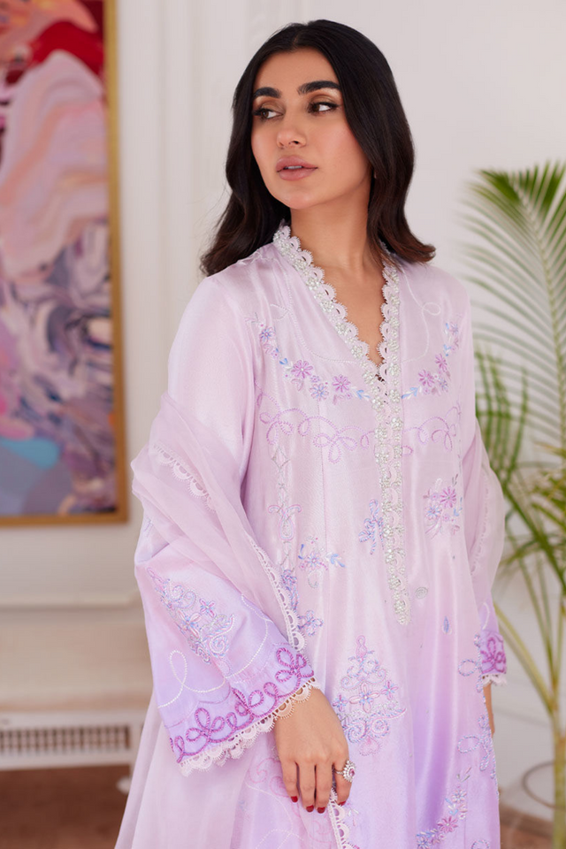 FARAH TALIB AZIZ LUXE PRET'24- LAVINIA OMBRE EMBROIDERED RAW SILK SHIRT WITH DUPATTA, & PANT (3pc)