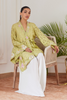 FARAH TALIB AZIZ LUXE PRET'24- ABIGAIL KIWI EMBROIDERED RAW SILK SCHIFFLI KIMONO WRAP, PANT & DUPATTA (3pc)