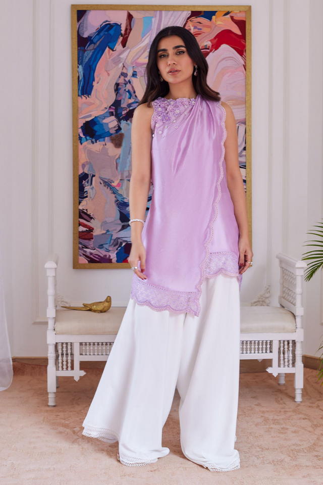 FARAH TALIB AZIZ LUXE PRET'24- SUZETTE LAVENDER ASYMMETRICAL RAW SILK SHIRT, PANT & DUPATTA (3pc)