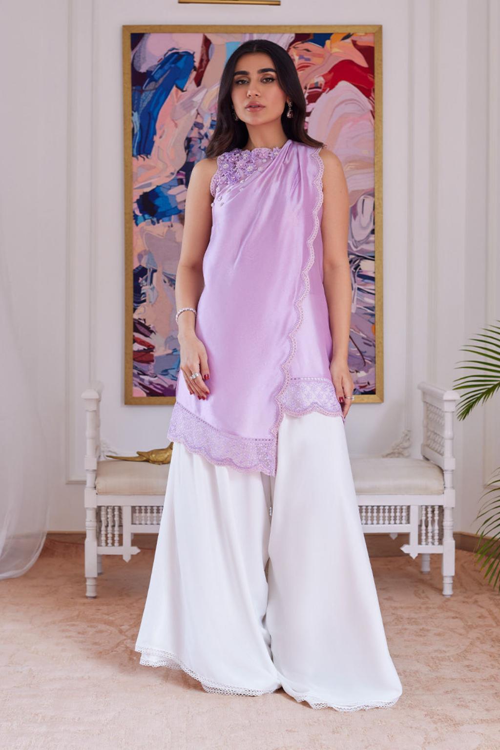 FARAH TALIB AZIZ LUXE PRET'24- SUZETTE LAVENDER ASYMMETRICAL RAW SILK SHIRT, PANT & DUPATTA (3pc)