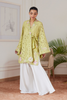 FARAH TALIB AZIZ LUXE PRET'24- ABIGAIL KIWI EMBROIDERED RAW SILK SCHIFFLI KIMONO WRAP, PANT & DUPATTA (3pc)