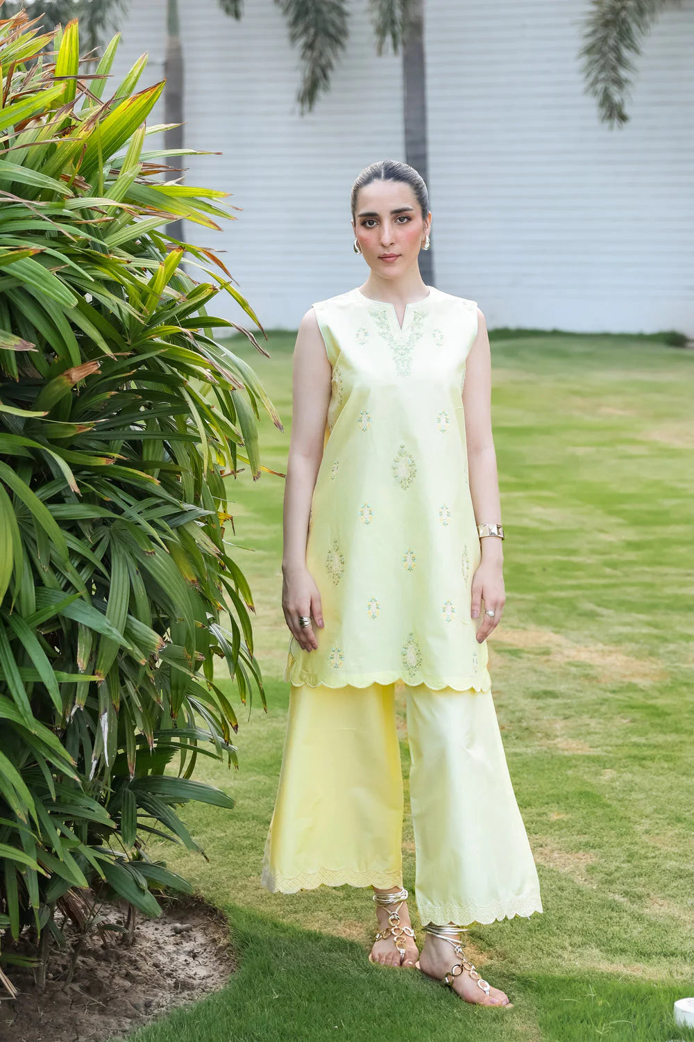 Staycation '25 - LIME YELLOW LUXURY EMBROIDERED 2PCS SET (NPA2-25304)