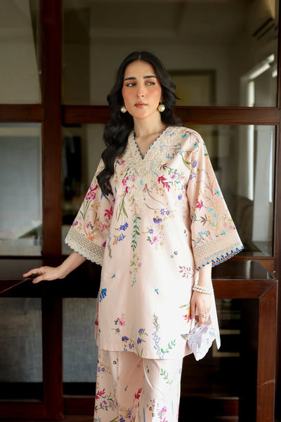 Staycation '25 - BLUSH PINK LILY LUXURY PRINTED & EMBROIDERED 2PCS SET (NPA2-25312)