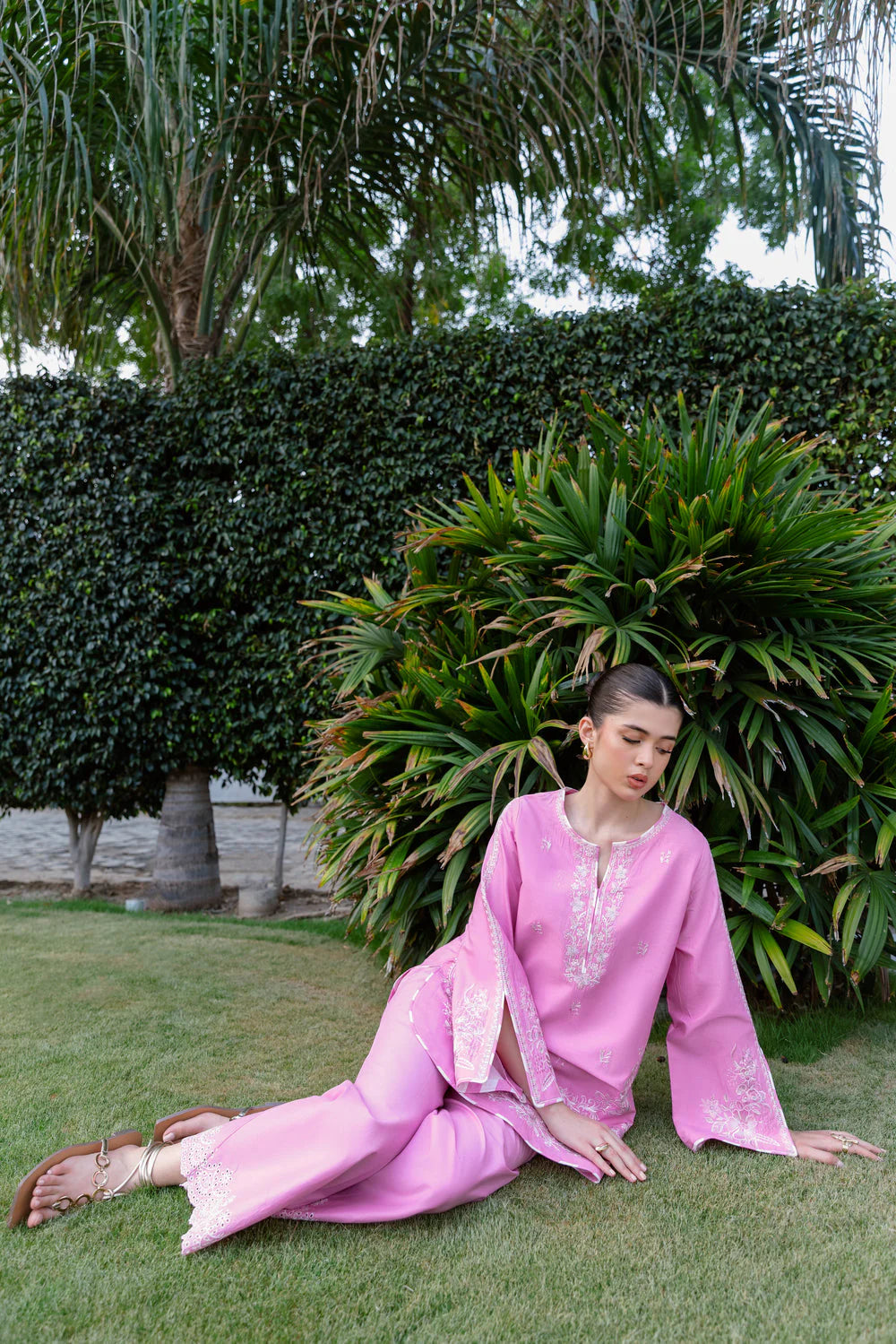 Staycation '25 - PINK LUXURY EMBROIDERED 2PCS SET (NPA2-25305)