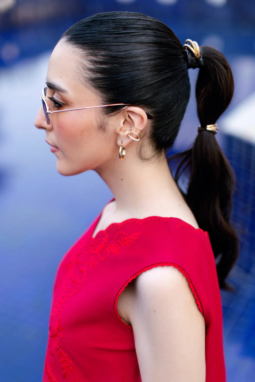 Staycation '25 - RASPBERRY RED LUXURY EMBROIDERED 2PCS SET (NPA2-25301) - second image