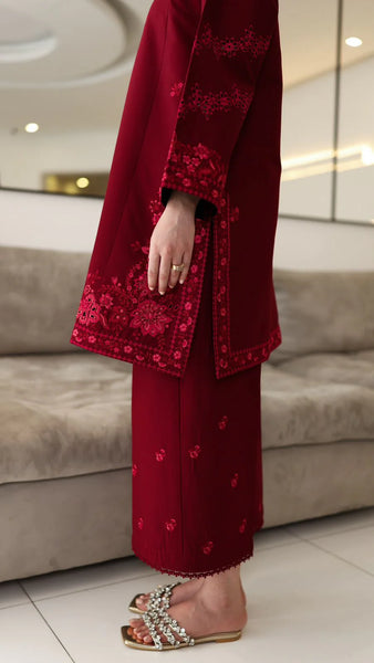 Staycation '25 - DEEP MAROON LUXURY EMBROIDERED 2PCS SET (NPA2-25307)