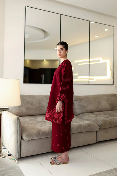 Staycation '25 - DEEP MAROON LUXURY EMBROIDERED 2PCS SET (NPA2-25307)