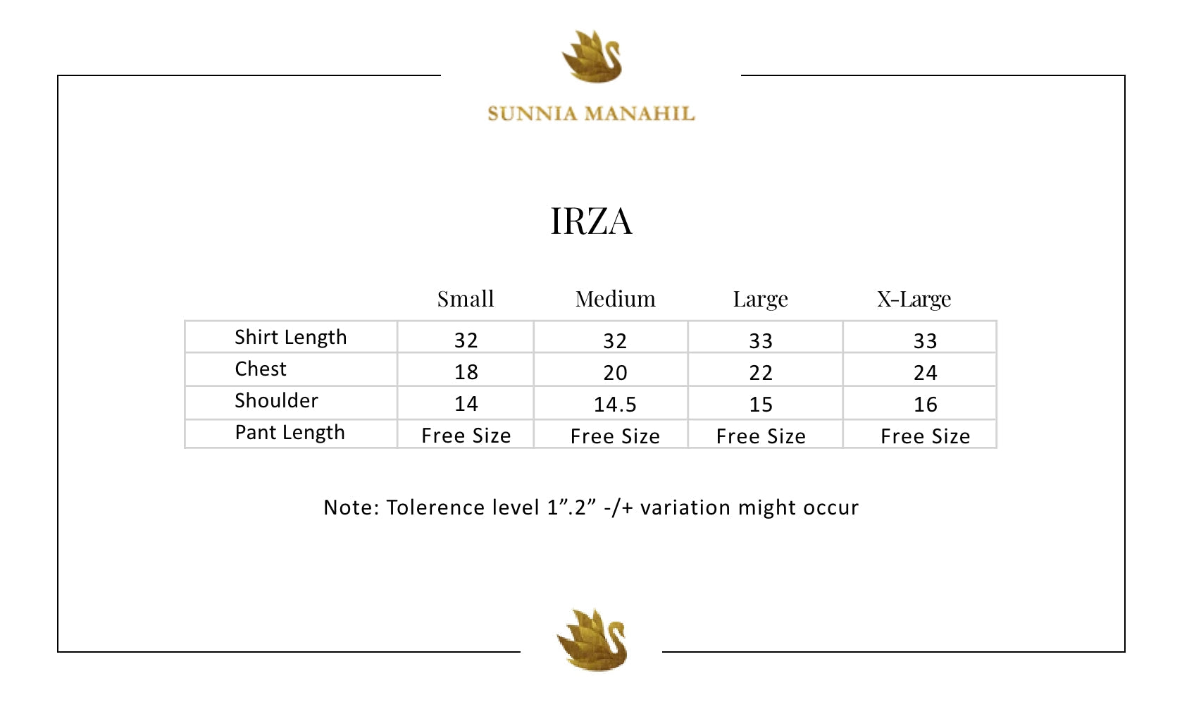 Size Chart for Luxus Luxury Pret '25 - Irza