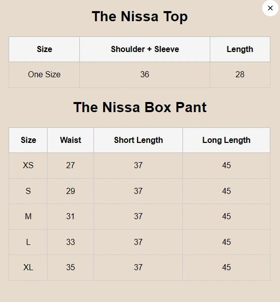 Size Chart for Fall Luxe '25 - The Nissa Set With Dupatta