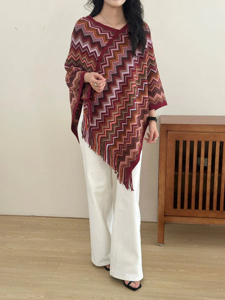 New In '25 - Kai Zig Zag Chevron Knitted Cape