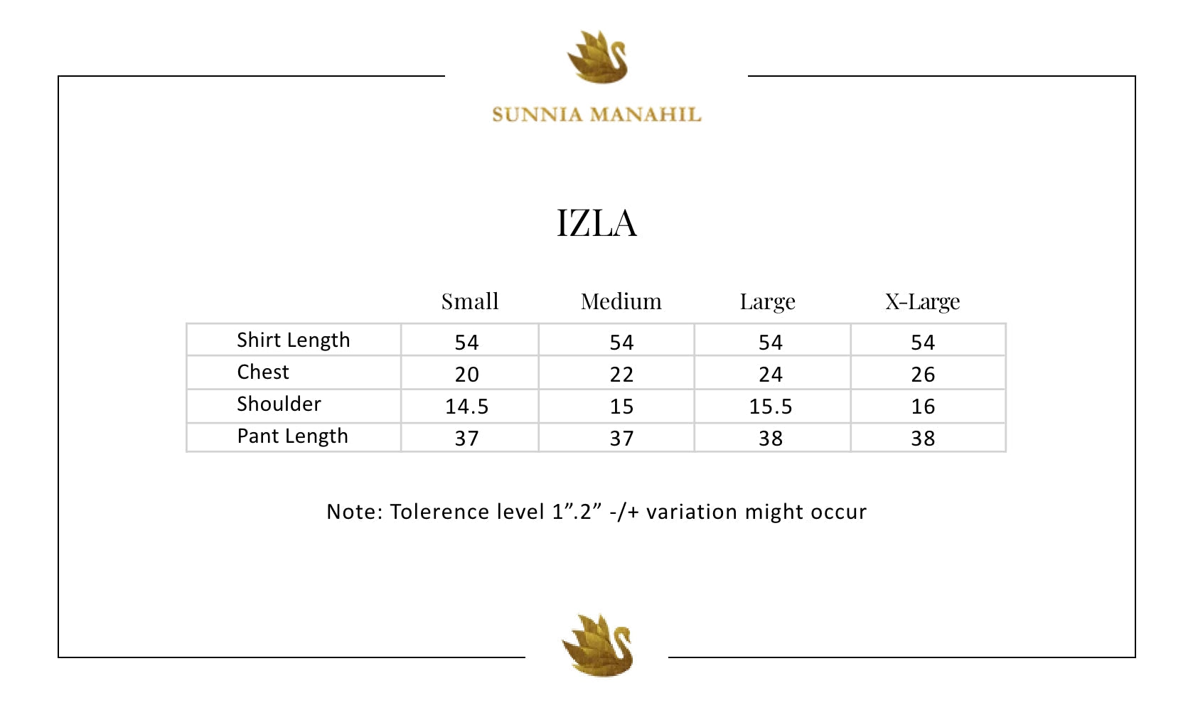 Size Chart for Luxus Luxury Pret '25 - Izla