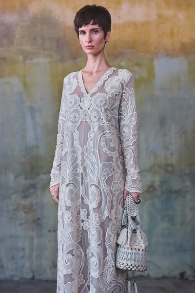 Diffusion '26 - Off-white 3D Tonal Applique Embroidered Kaftan