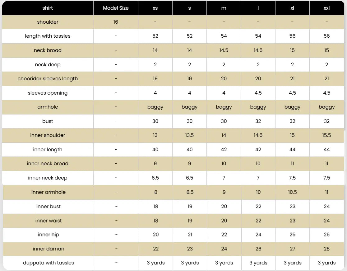 Size Chart for New Drop '25 - DW-21