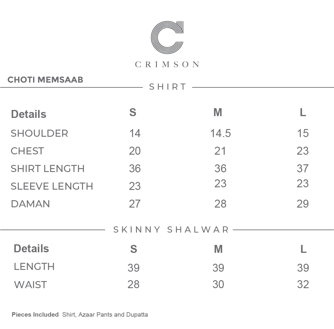 Size Chart for Mitti Winter '25 - Rani Vogue