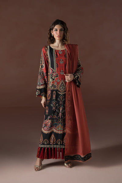 Luxe Edit '25 - Modern Mughal Long Black and Rust Tassel Kaftan Set (D-02)