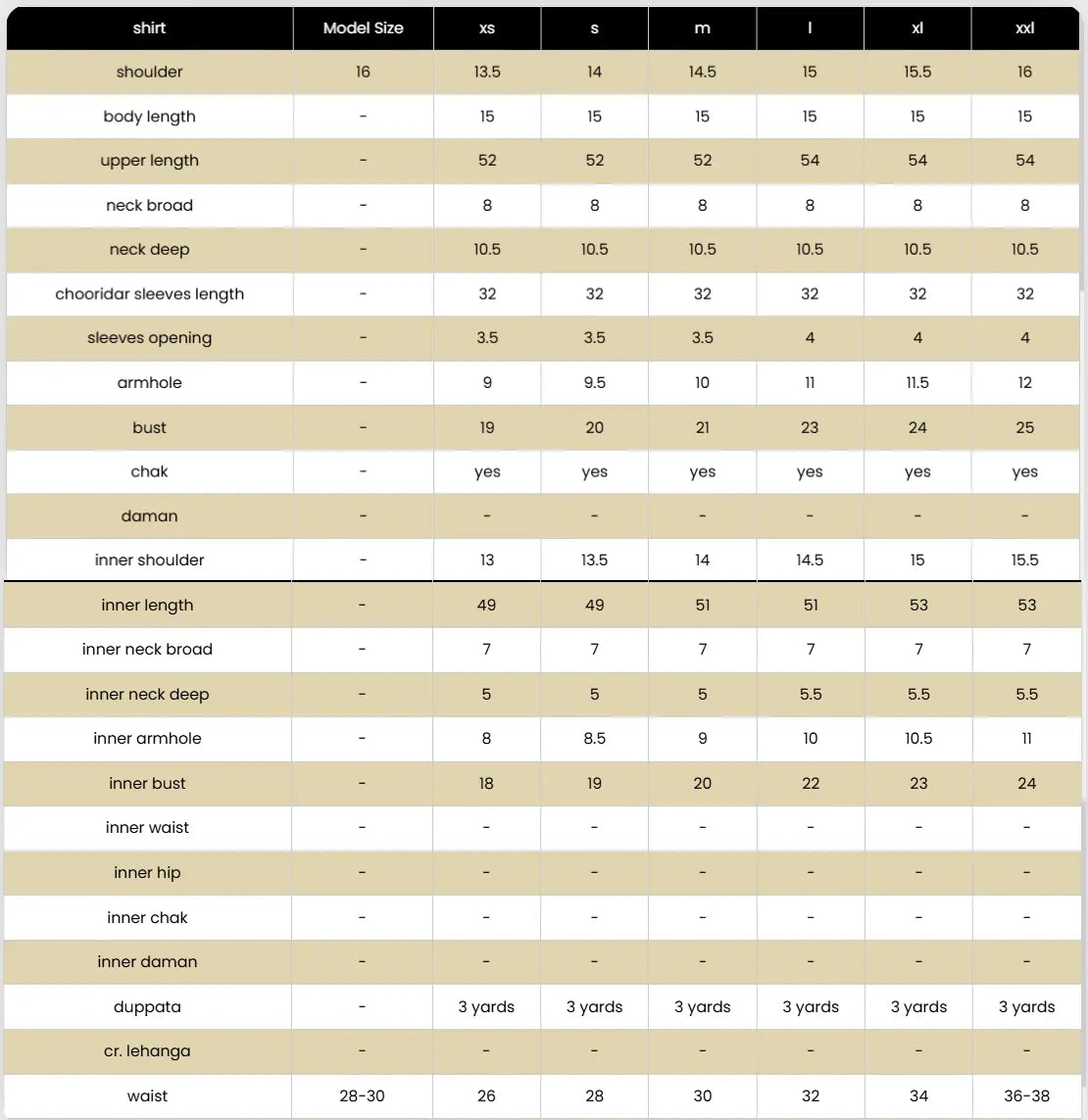 Size Chart for New Drop '25 - DW-18