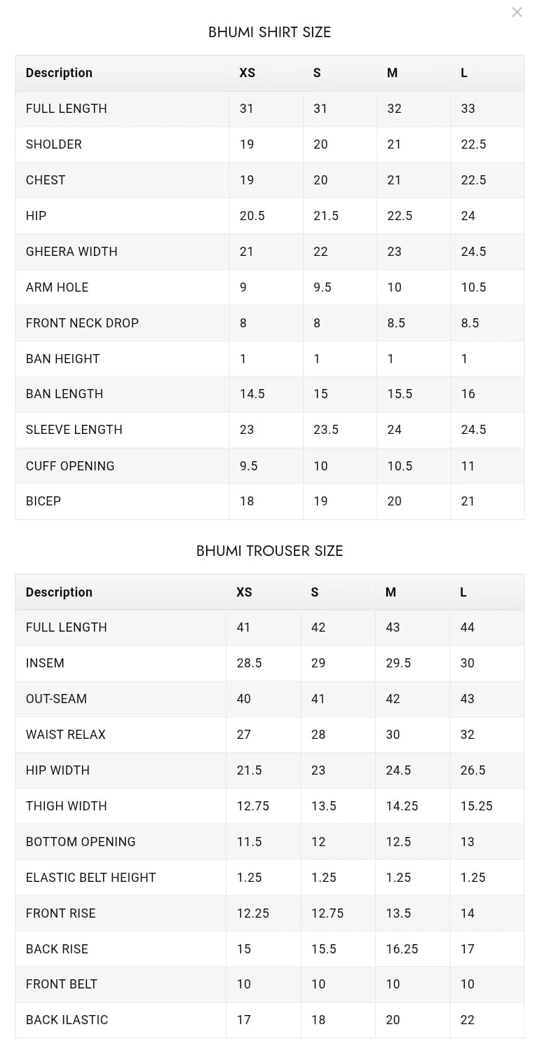 Size Chart for Among The Tree Aw '25 - Gulnar