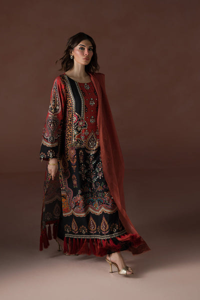 Luxe Edit '25 - Modern Mughal Long Black and Rust Tassel Kaftan Set (D-02)
