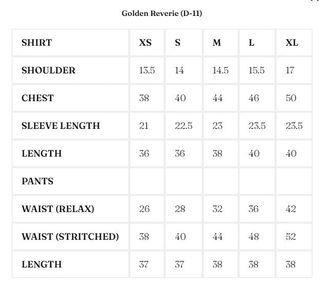 Size Chart for Nurae '26 - Golden Reverie (D-11)