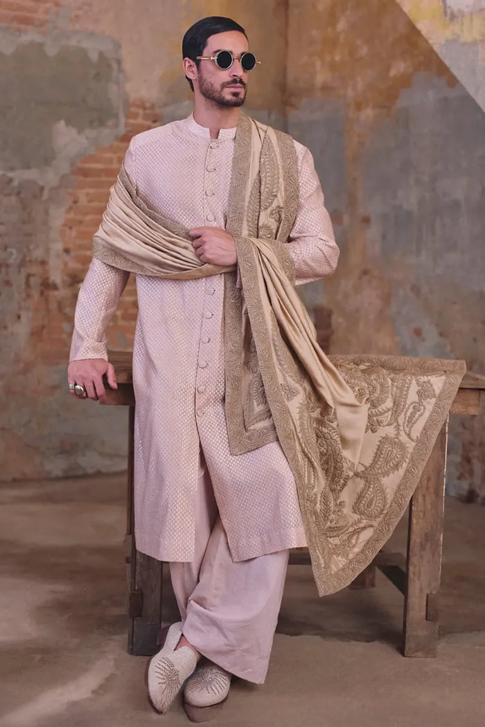 Diffusion '26 - Mauve Geometric Woven Front-open Sherwani Set