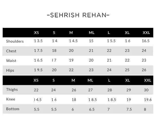Size Chart for Winter Luxe Edit '25 - Rhea